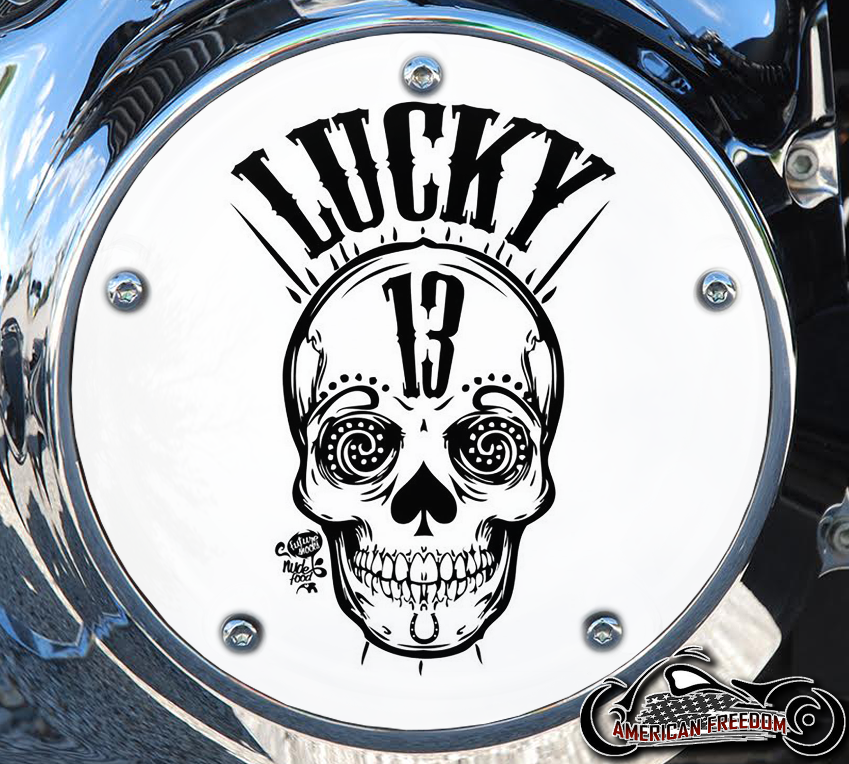Custom Derby Cover - Lucky 13 on WHITE